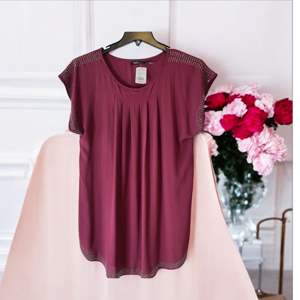 Poetry Women’s Flowy Pleated Studded Dress Missing Belt!